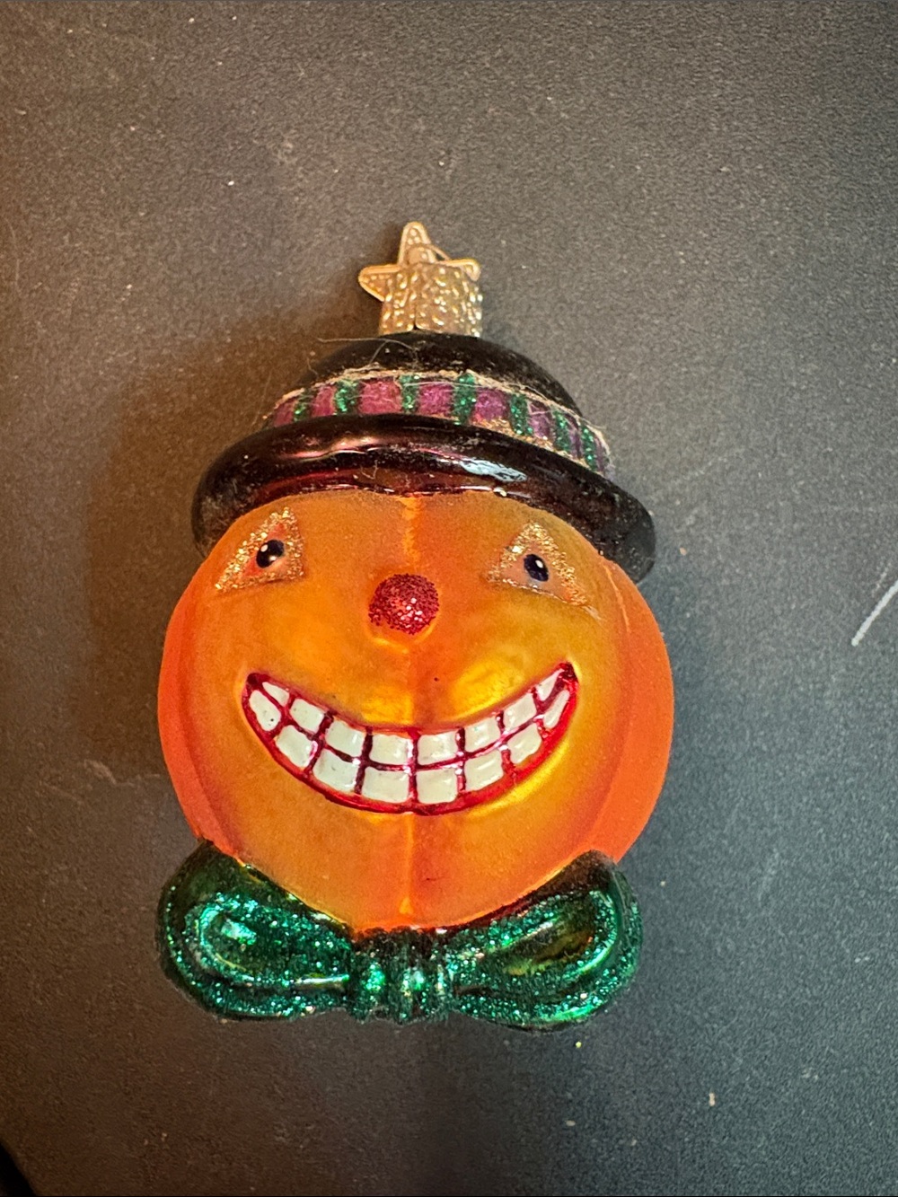 Old World Christmas Glass Jack O'Lantern Pumpkin Ornament Star Crown Vintage